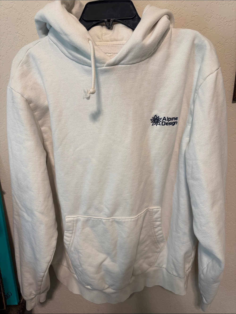 Alpine Design Men’s White Pullover Hoodie with Navy Logo